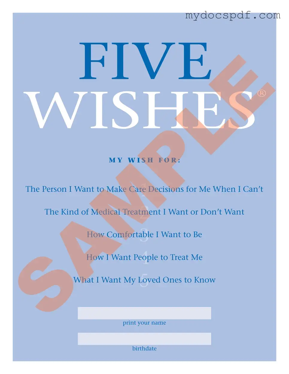 Get 5 Wishes Document Form in PDF