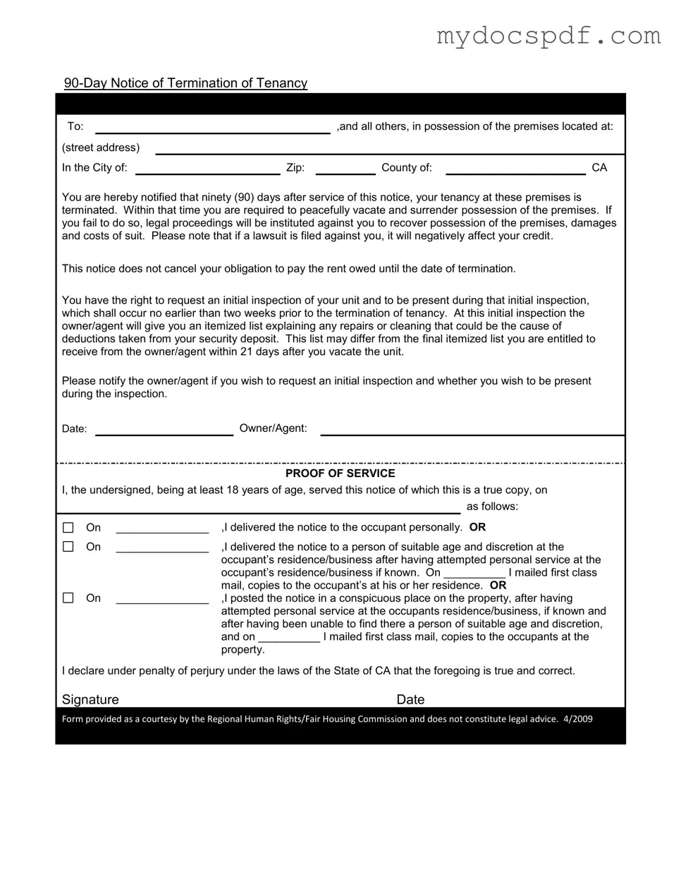 Get 90 Day Notice To Move Out Form in PDF