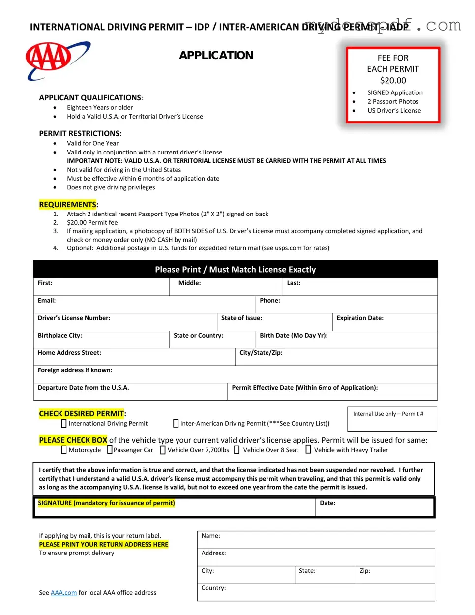 Get Aaa International Driving Permit Application Form in PDF