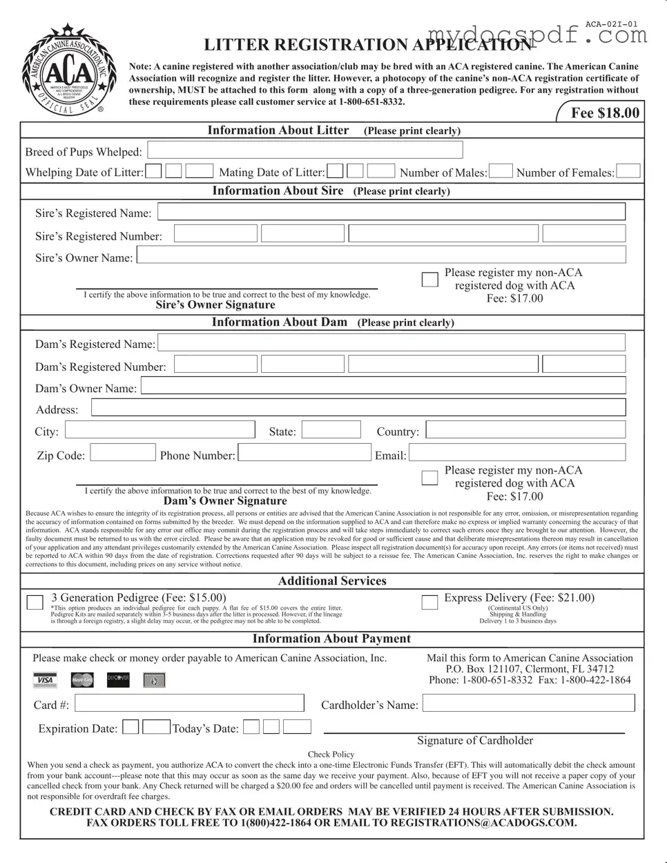 Get Aca Litter Registration Form in PDF