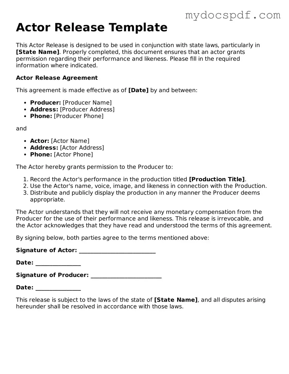 Attorney-Approved Actor Release Template