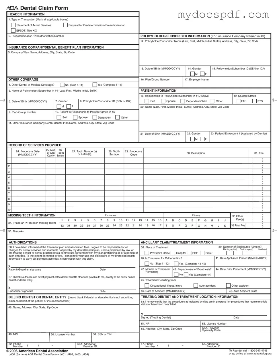 Get Ada Dental Claim Form in PDF
