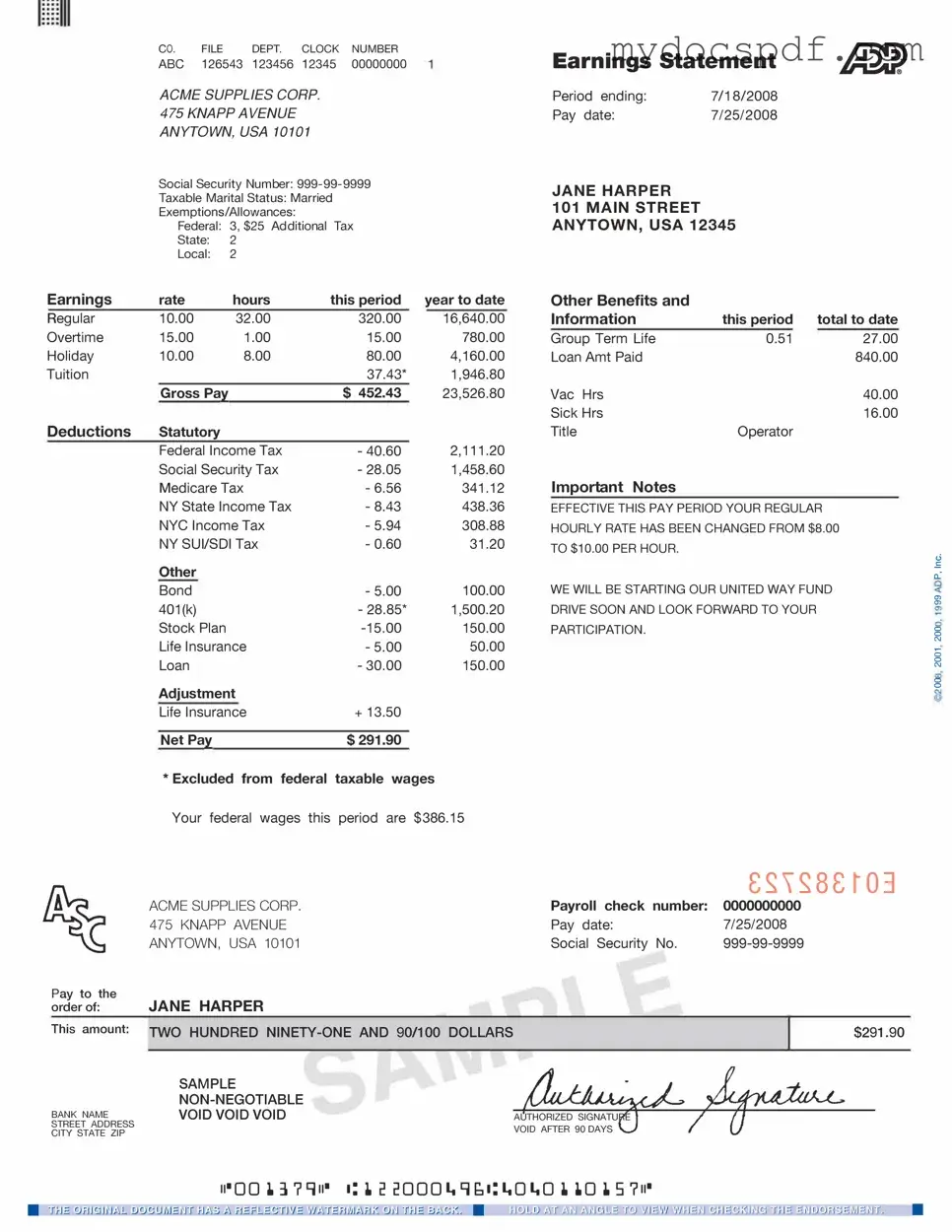 Get Adp Pay Stub Form in PDF