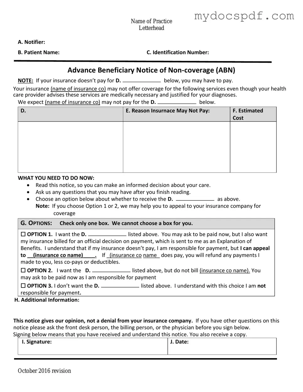 Get Advance Beneficiary Notice of Non-coverage Form in PDF