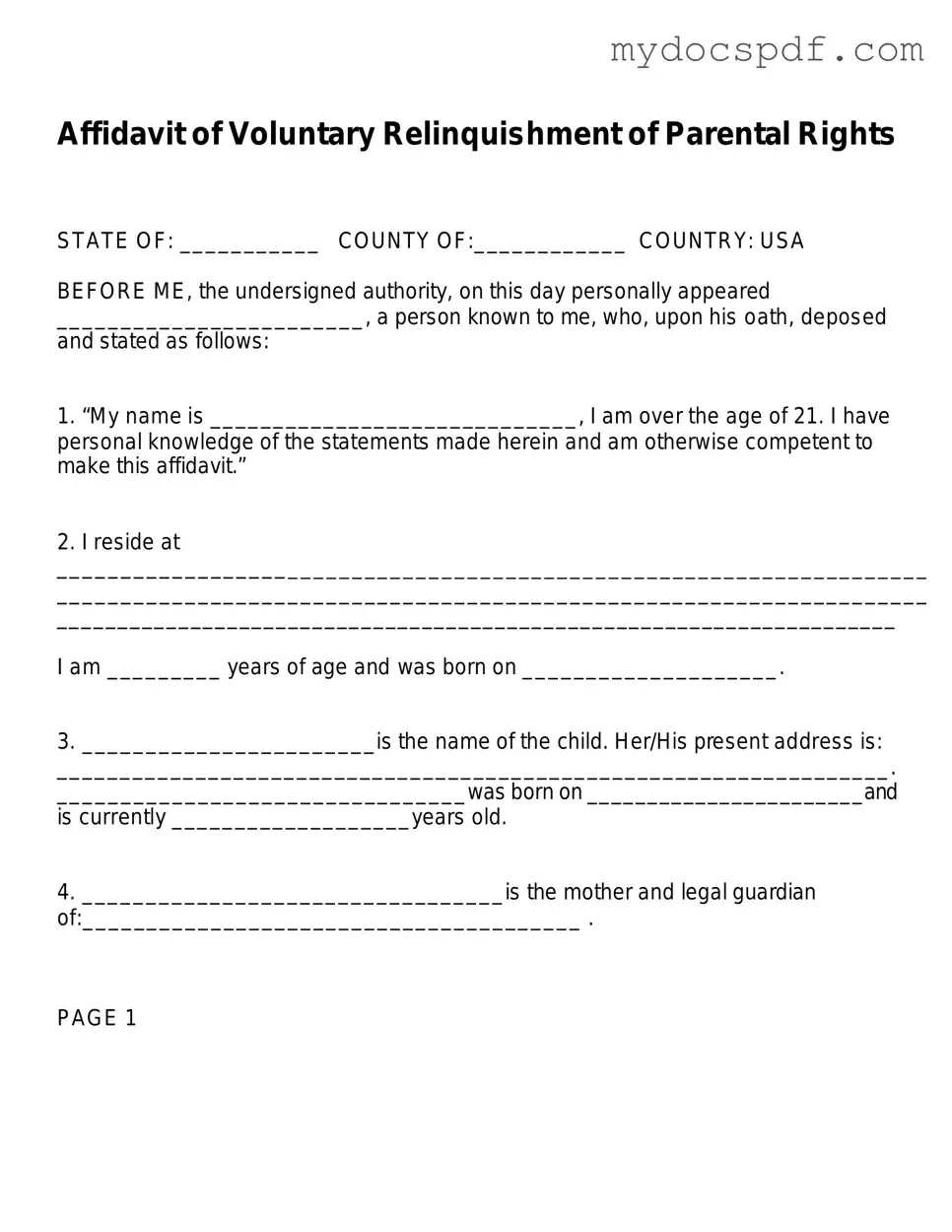 Get Affidavit Parental Rights Form in PDF