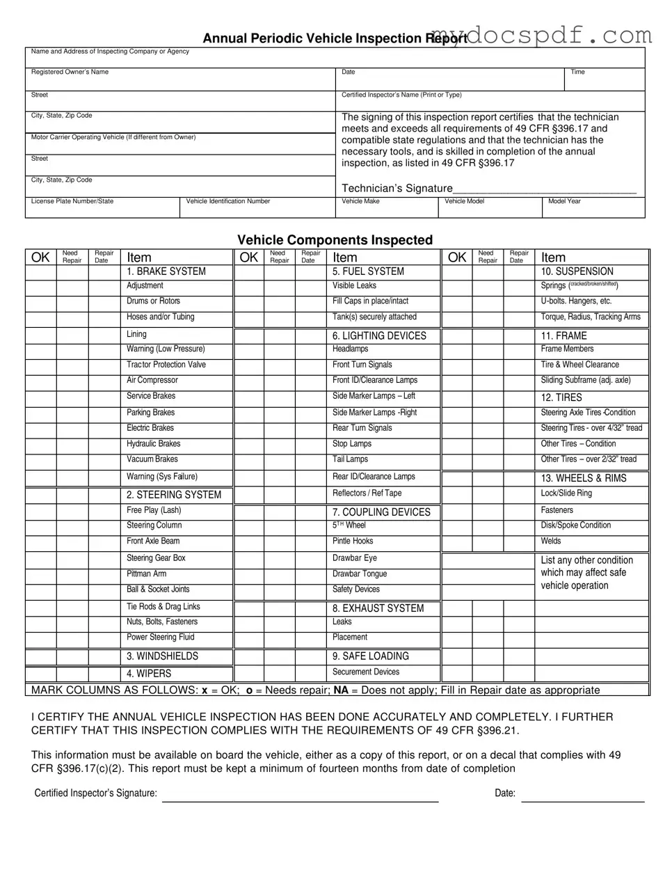 Get Dot Vehicle Inspection Form in PDF