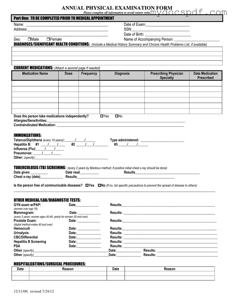 Get Annual Physical Examination Form in PDF