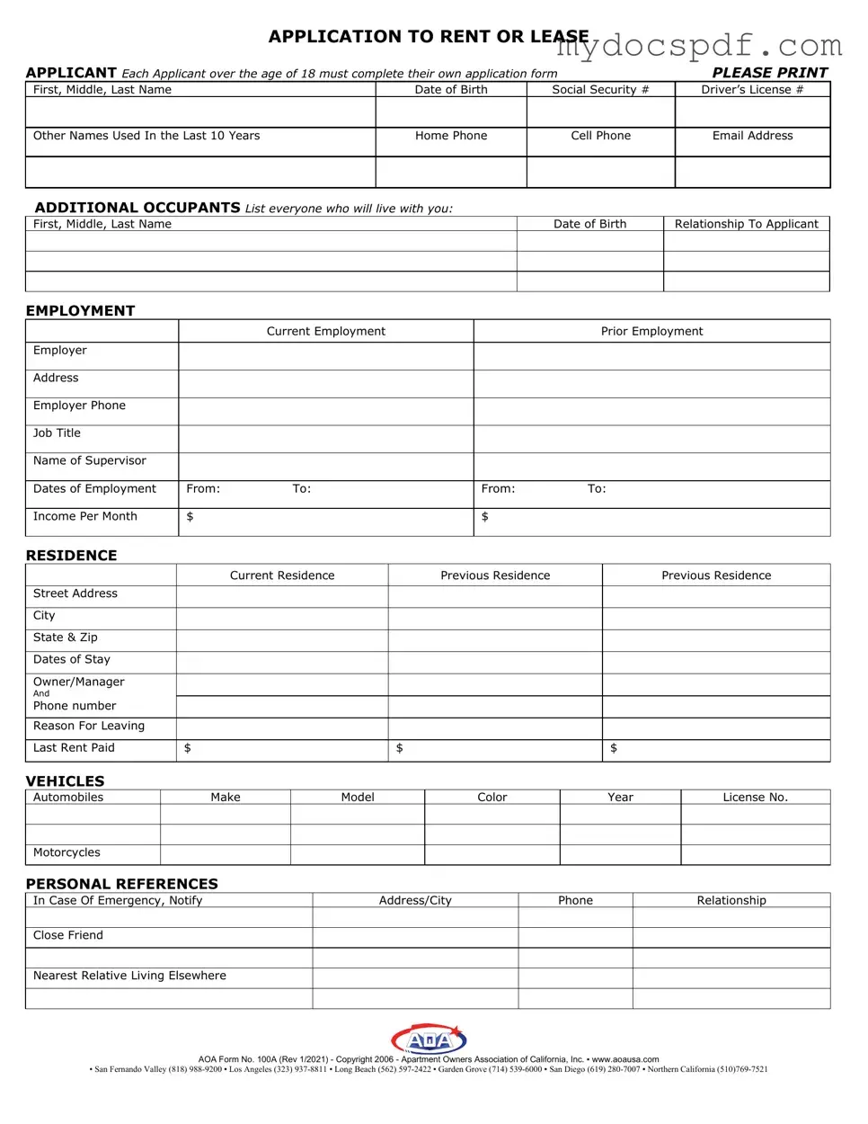 Get Aoa 100A Form in PDF