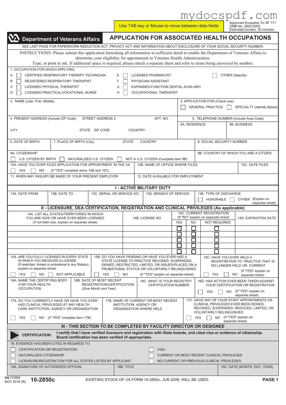 Get VA 10-2850c Form in PDF