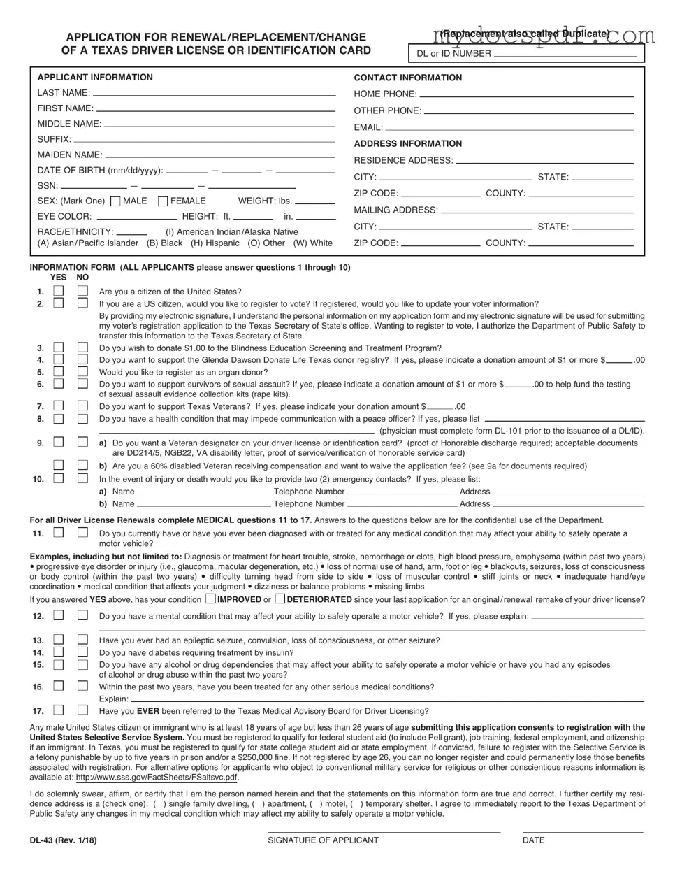 Get DL-43 Form in PDF