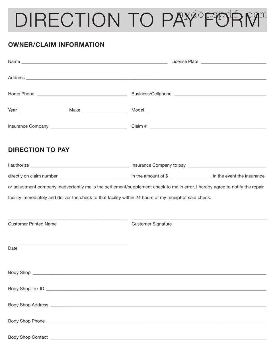 Get Authorization And Direction Pay Form in PDF