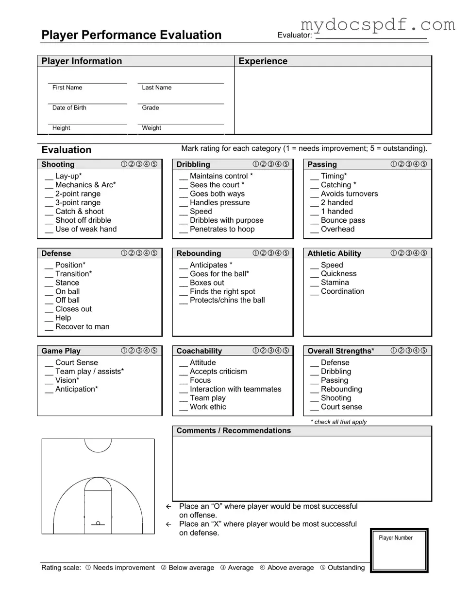 Get Basketball Evaluation Form in PDF