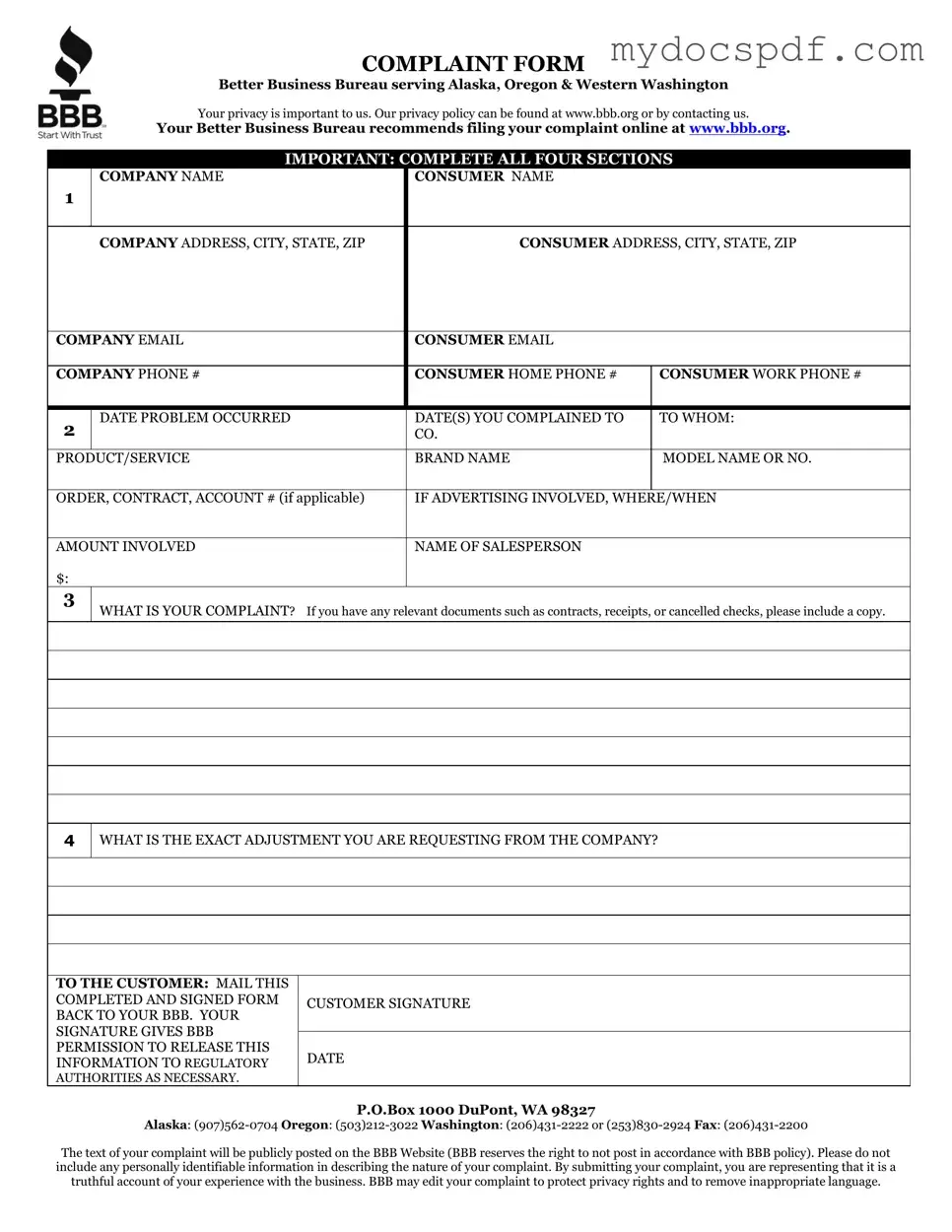 Get Bbb Complaint Form in PDF