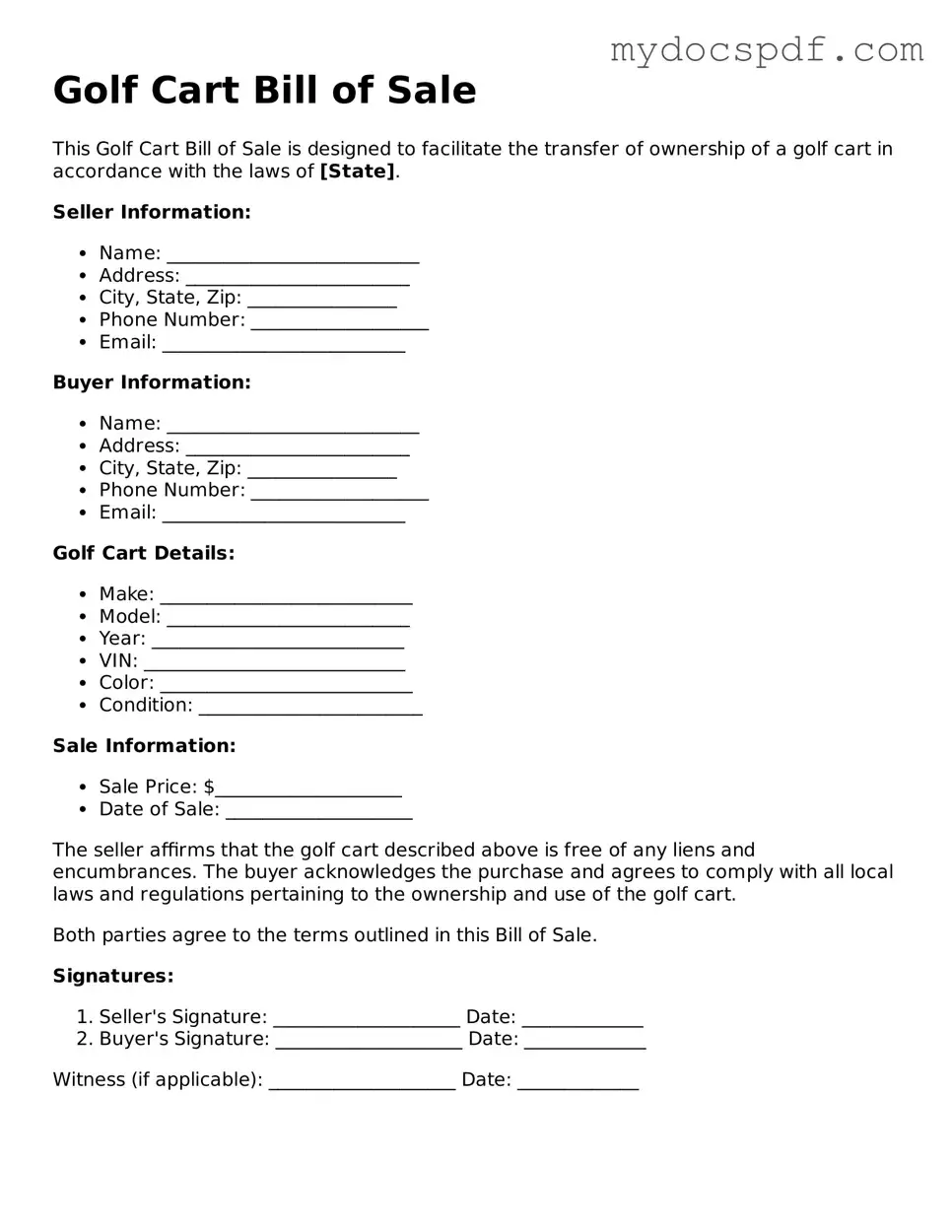 Attorney-Approved Golf Cart Bill of Sale Template
