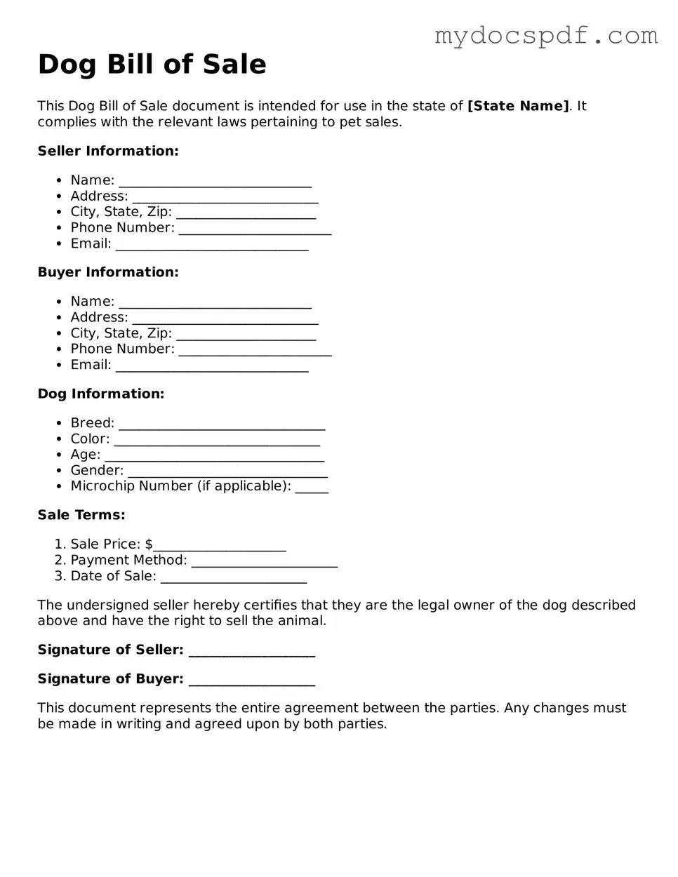 Attorney-Approved Dog Bill of Sale Template