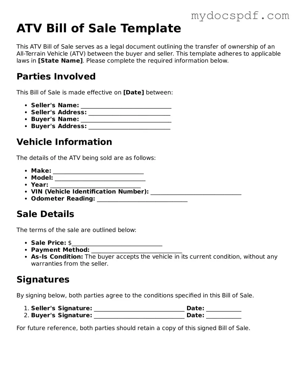 Attorney-Approved ATV Bill of Sale Template