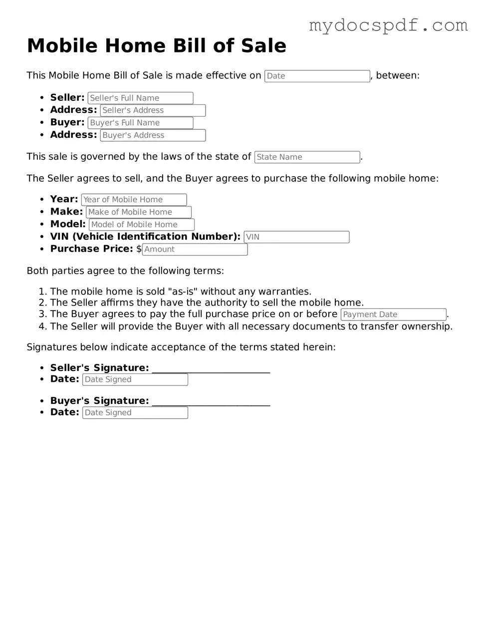 Attorney-Approved Mobile Home Bill of Sale Template