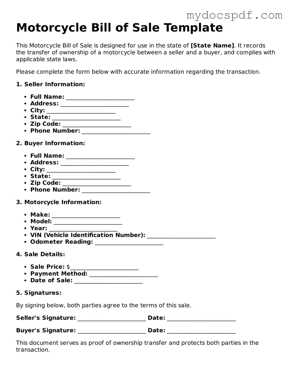 Attorney-Approved Motorcycle Bill of Sale Template