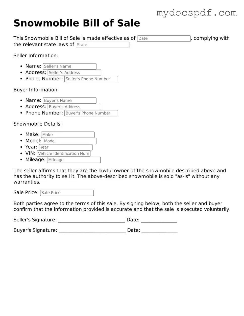 Attorney-Approved Snowmobile Bill of Sale Template