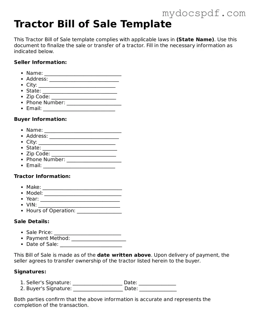 Attorney-Approved Tractor Bill of Sale Template