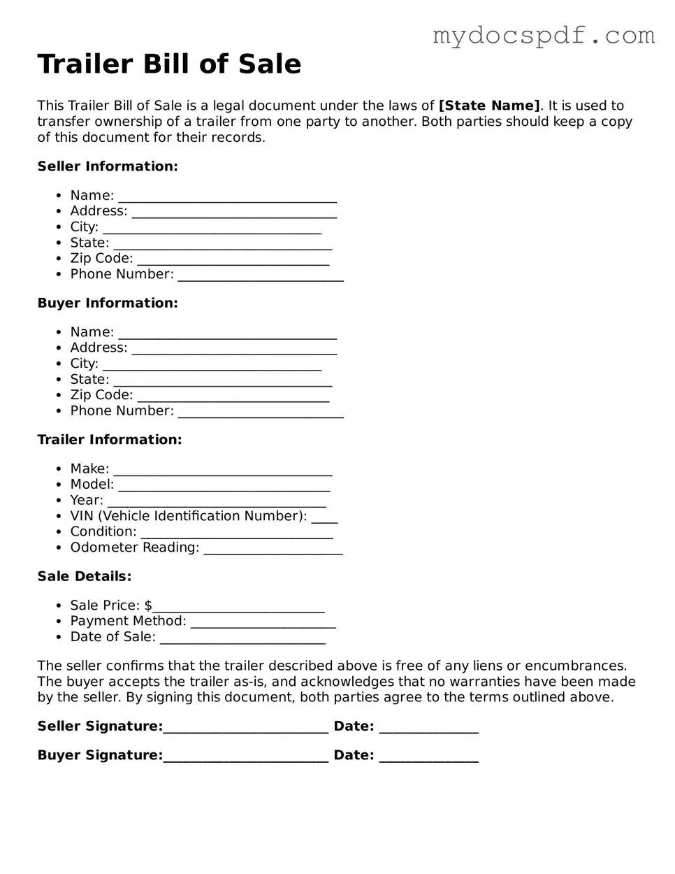 Attorney-Approved Trailer Bill of Sale Template