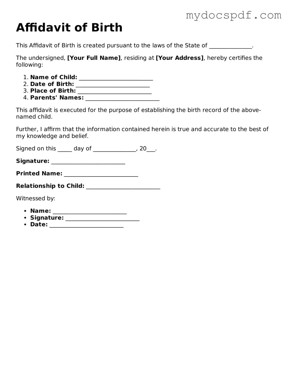 Attorney-Approved Affidavit of Birth Template