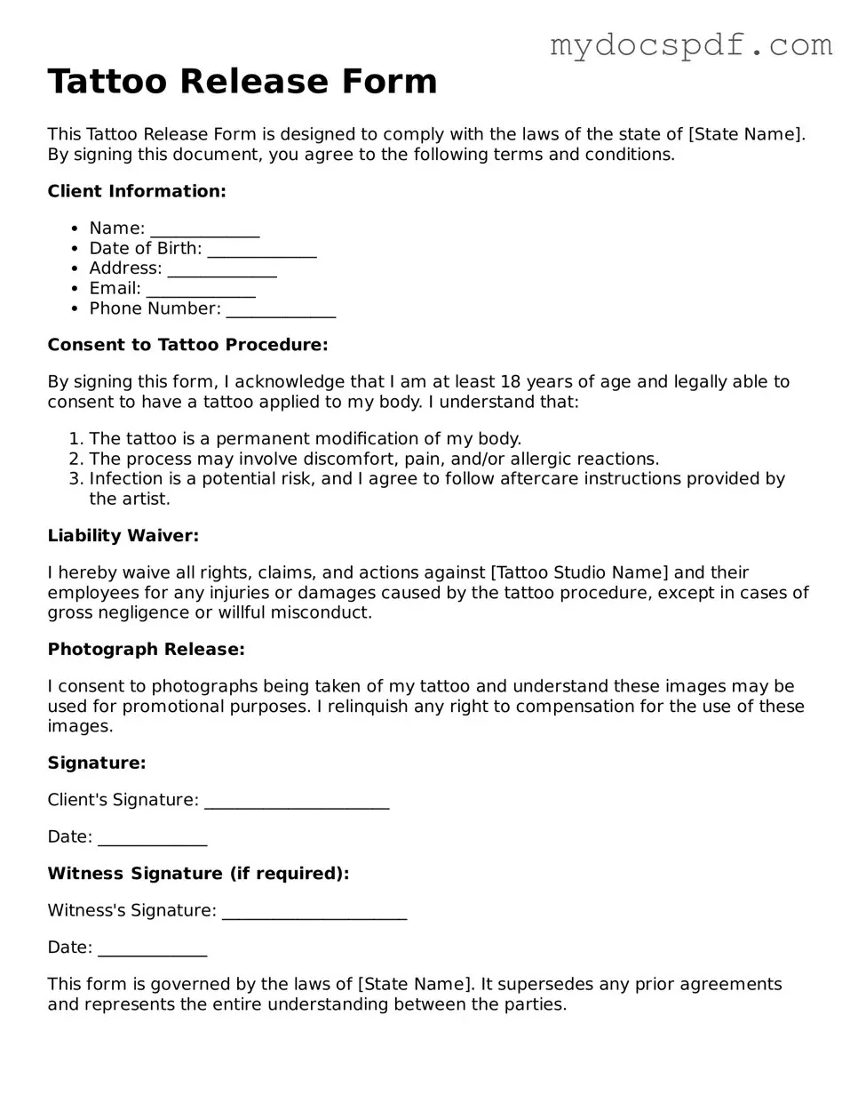Attorney-Approved Tattoo Release Template