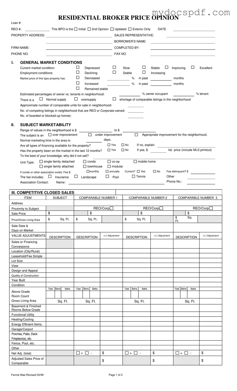 Get Broker Price Opinion Form in PDF