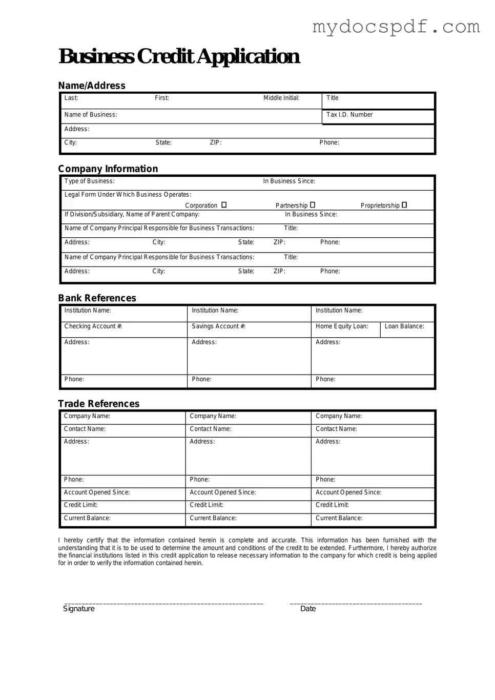 Get Business Credit Application Form in PDF