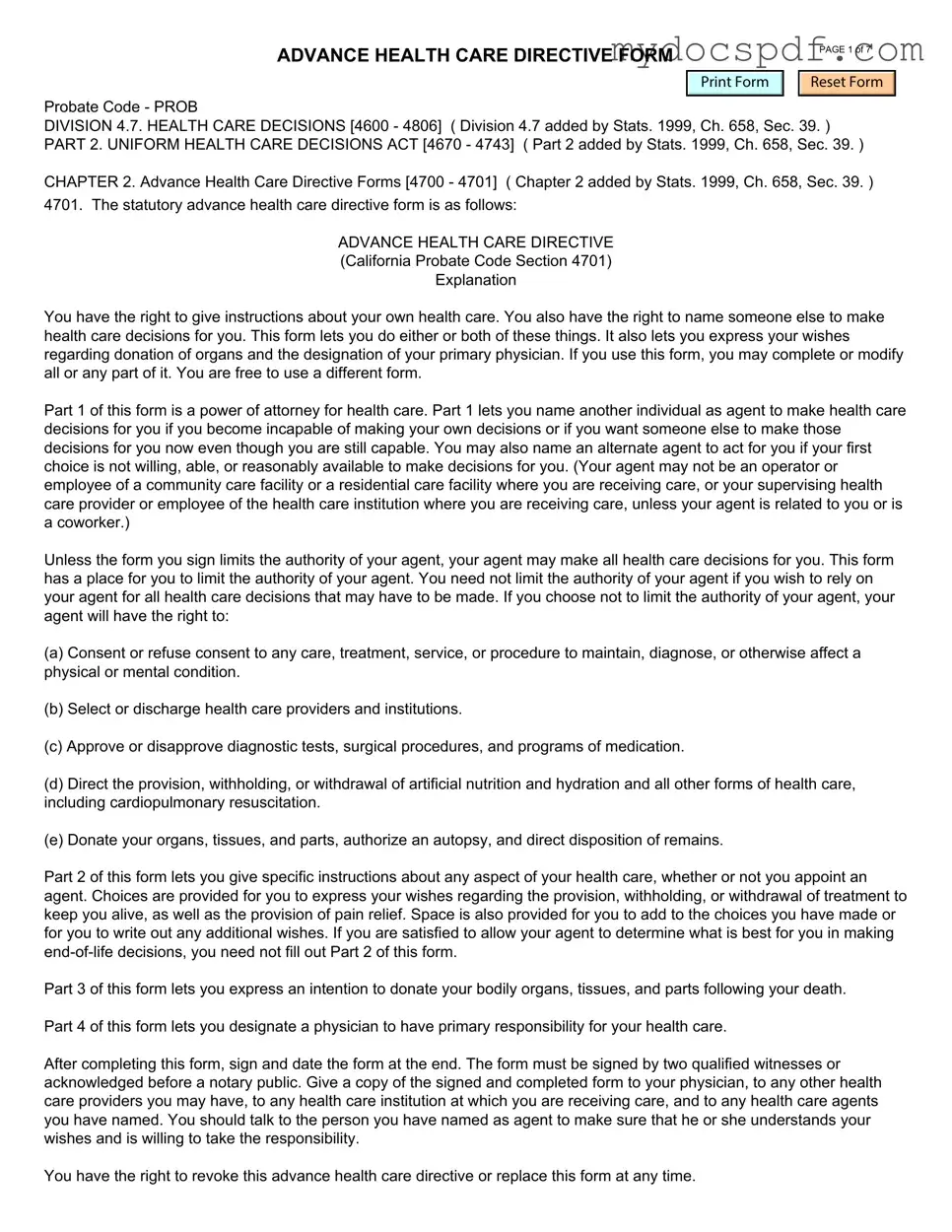 Get California Advanced Health Care Directive Form in PDF