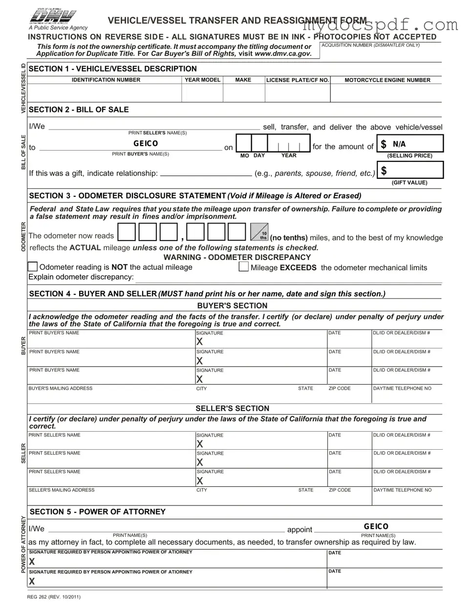 Get California Fotm Reg 262 Form in PDF