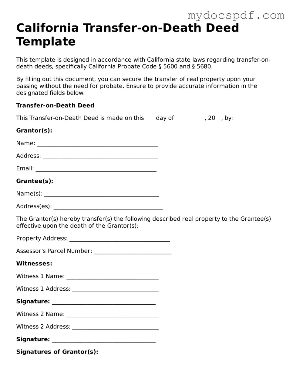 Fillable California Transfer-on-Death Deed Document