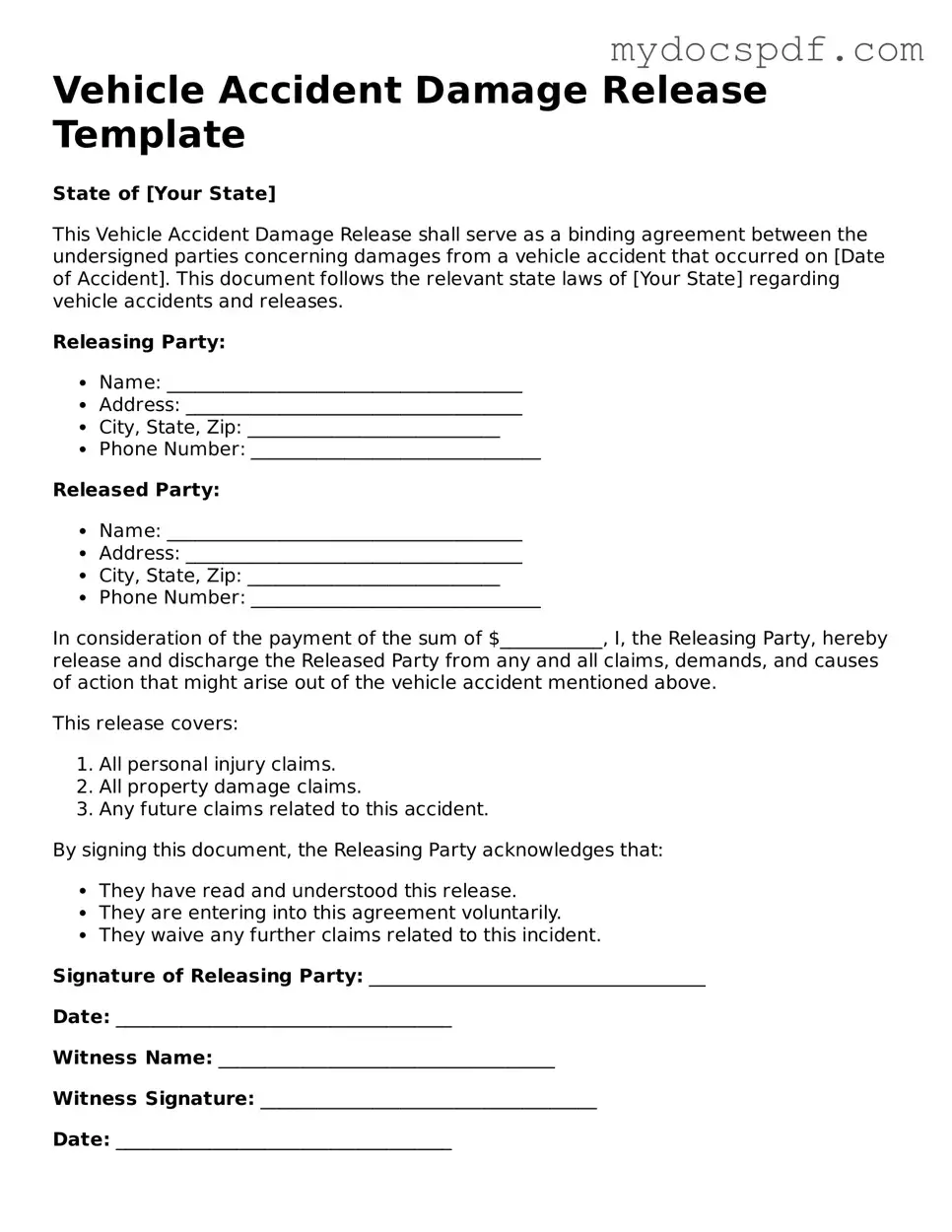 Attorney-Approved Vehicle Accident Damage Release Template