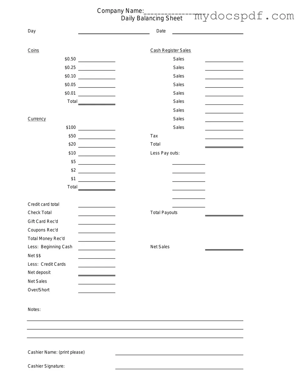 Get Cash Drawer Count Sheet Form in PDF