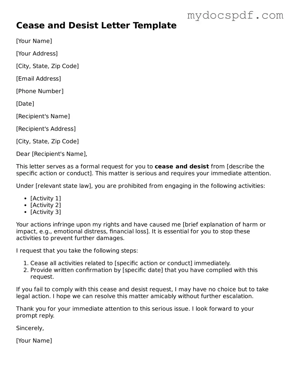 Attorney-Approved Cease and Desist Letter Template