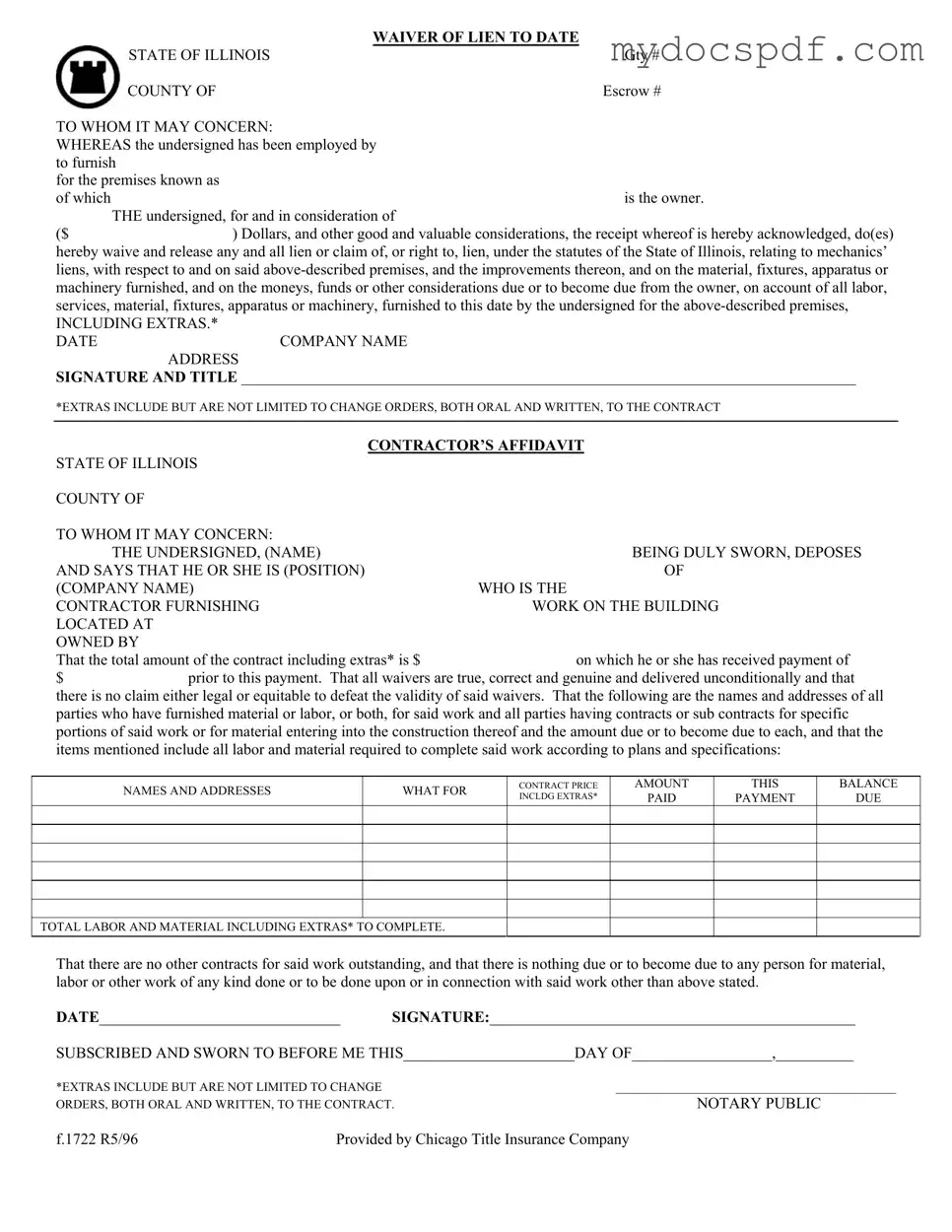 Get Chicago Title Waiver Format Form in PDF