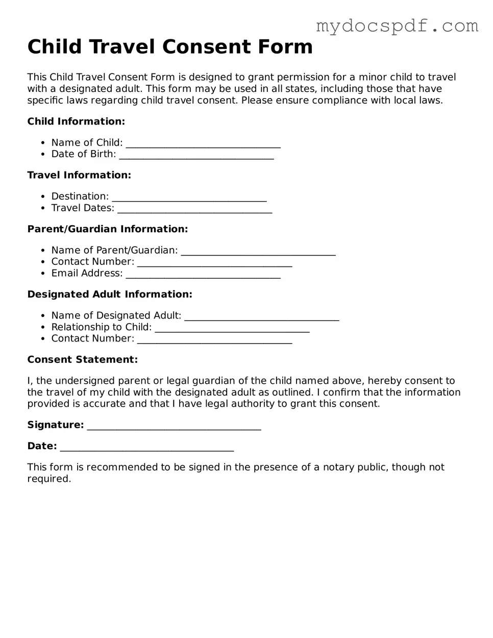 Attorney-Approved Child Travel Consent Form Template