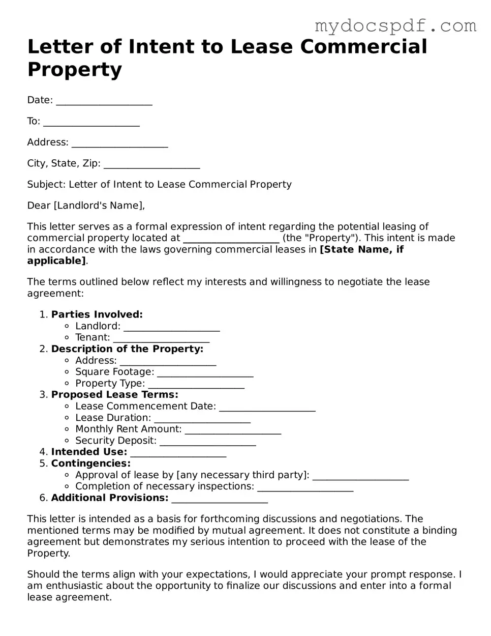 Attorney-Approved Letter of Intent to Lease Commercial Property Template