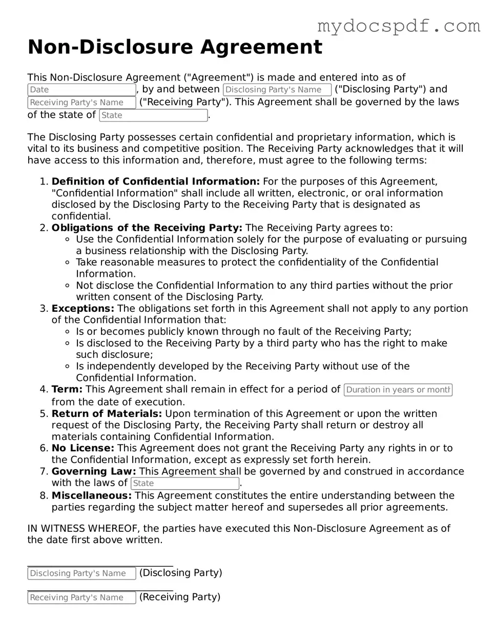 Attorney-Approved Non-disclosure Agreement Template