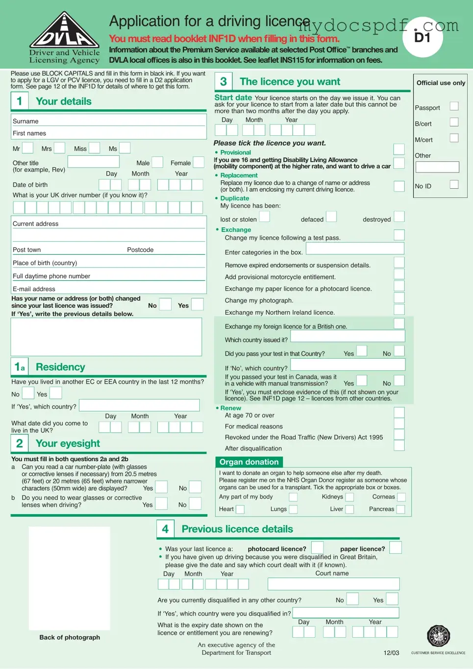 Get D1 Dvla Form in PDF