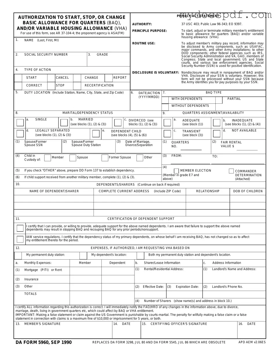 Get DA 5960 Form in PDF
