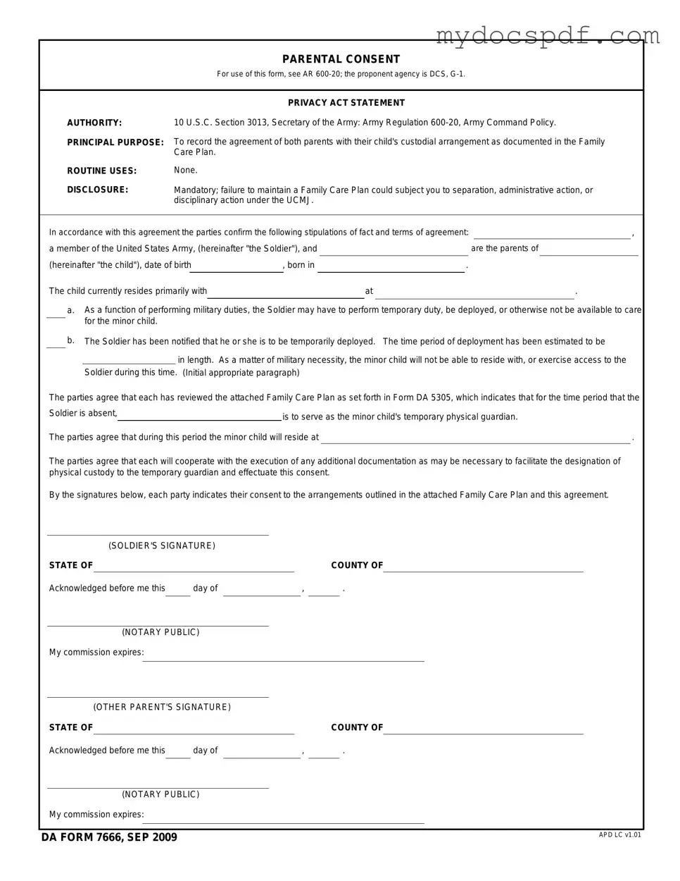 Get DA 7666 Form in PDF