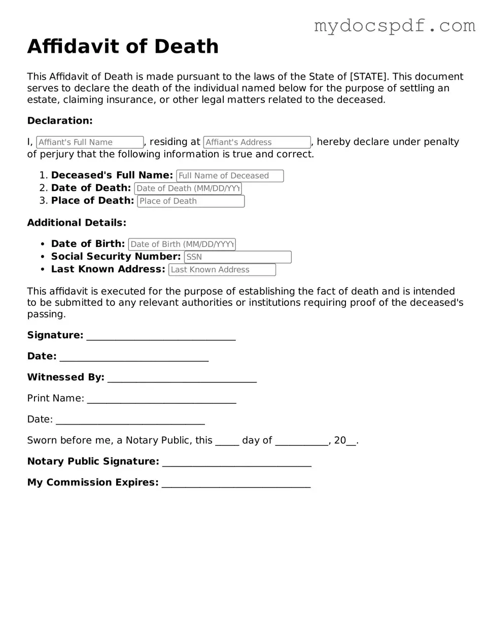Attorney-Approved Affidavit of Death Template