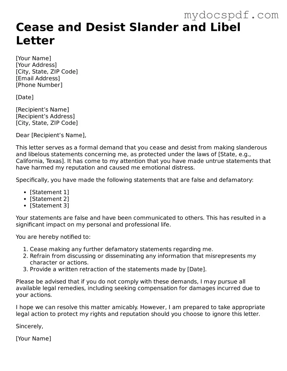 Attorney-Approved Cease and Desist Slander and Libel Letter Template