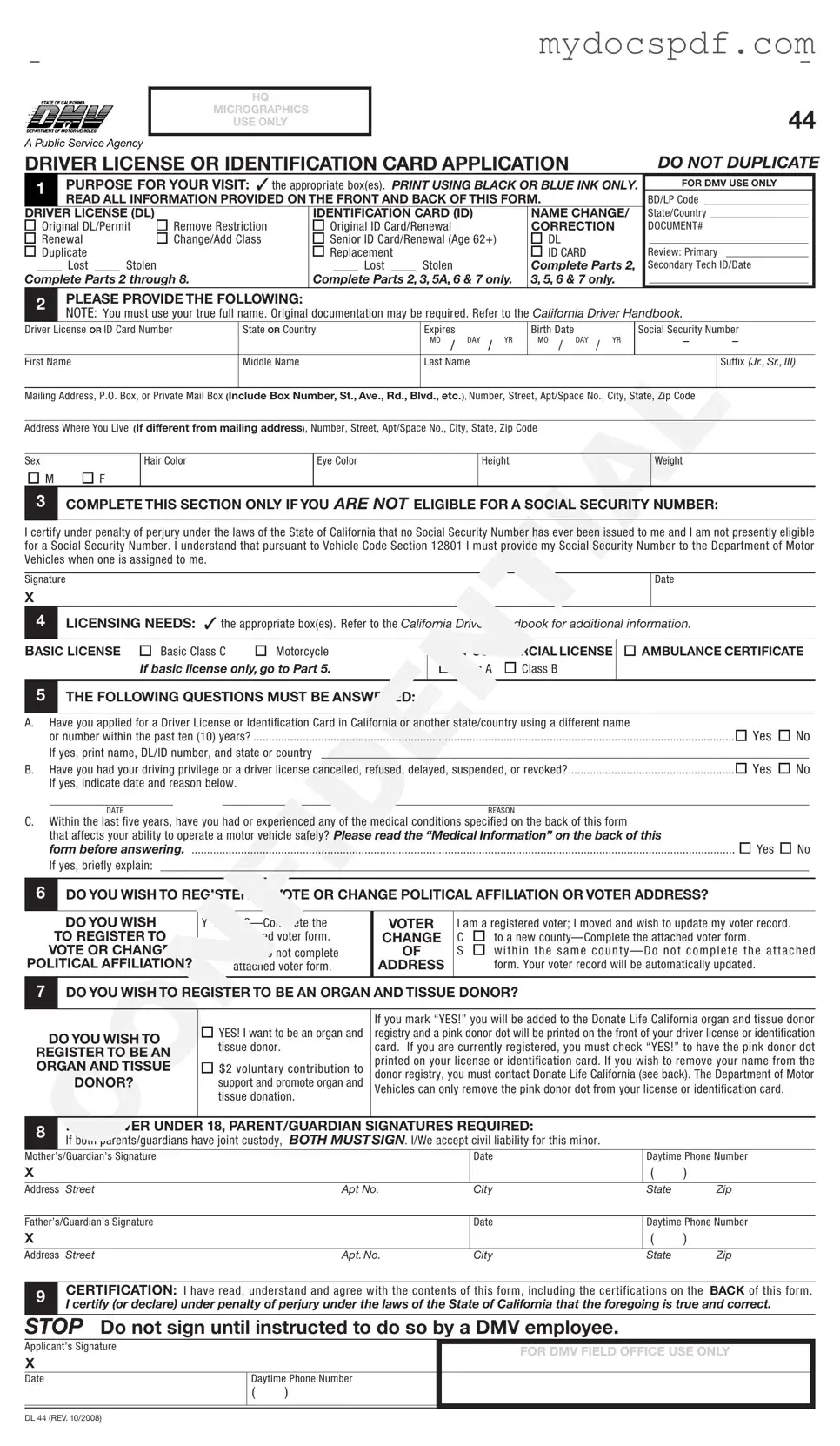 Get Ca Dmv Dl 44 Form in PDF