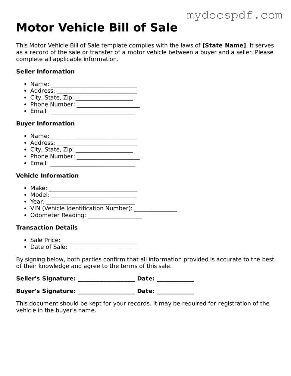 Attorney-Approved Motor Vehicle Bill of Sale Template