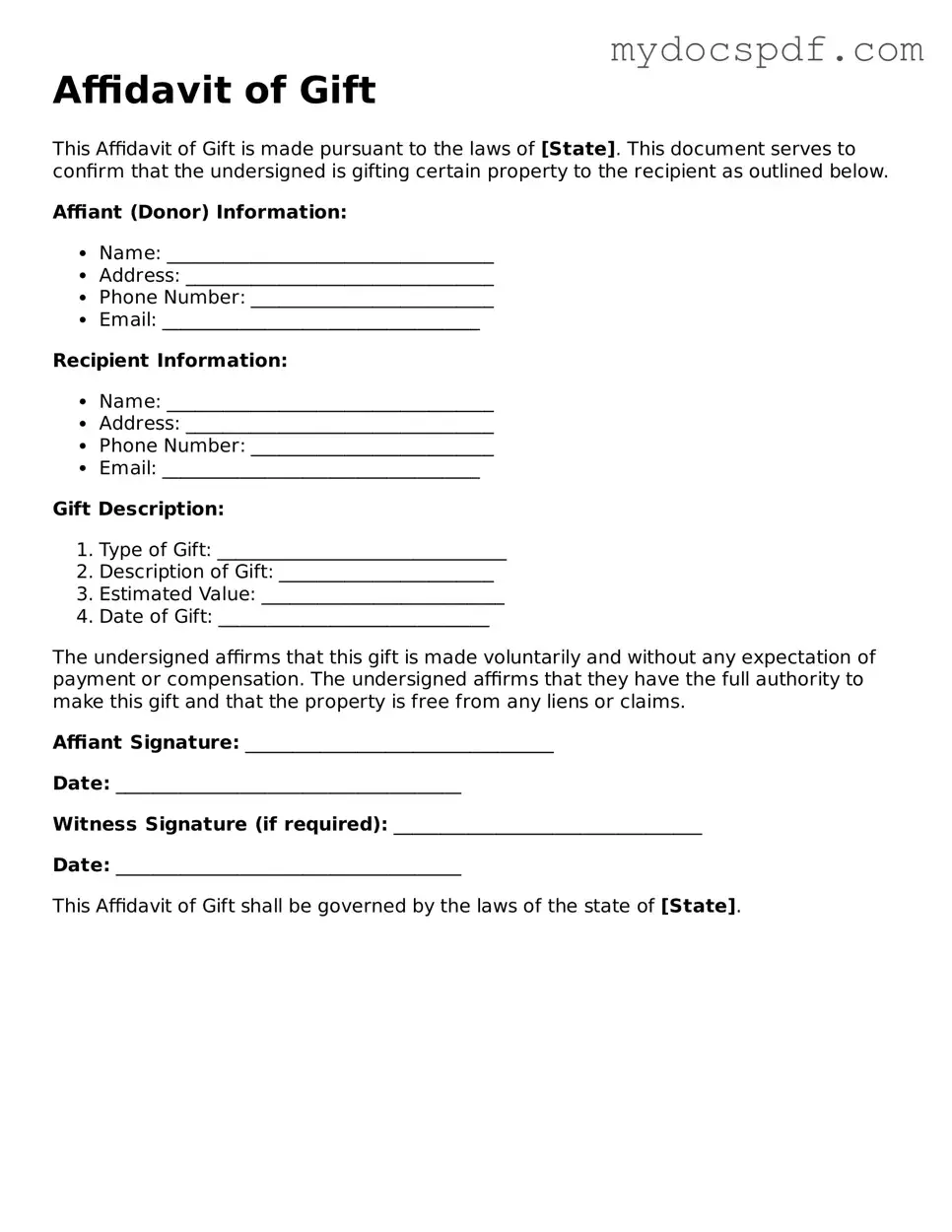Attorney-Approved Affidavit of Gift Template