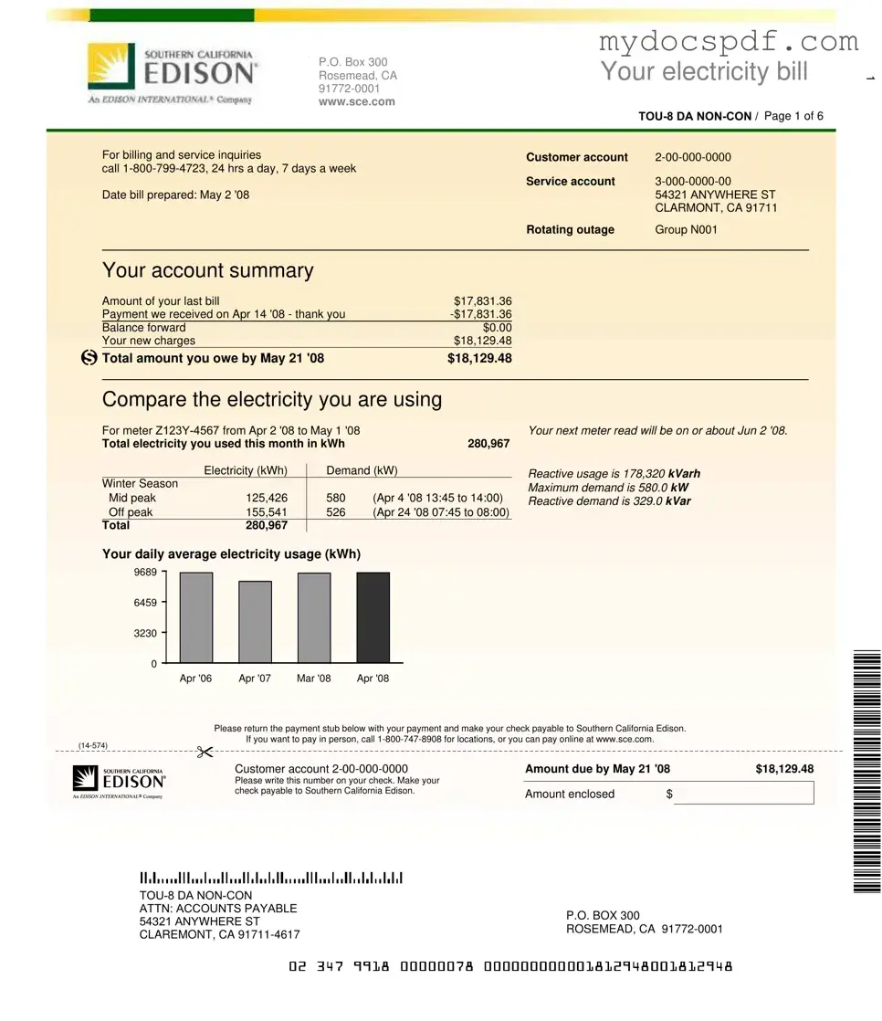 Get Edison Electricity Bill Form in PDF