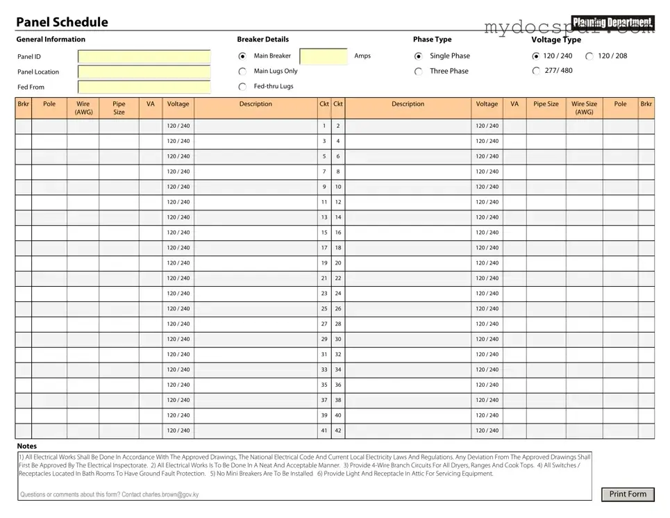 Get Electrical Panel Schedule Form in PDF