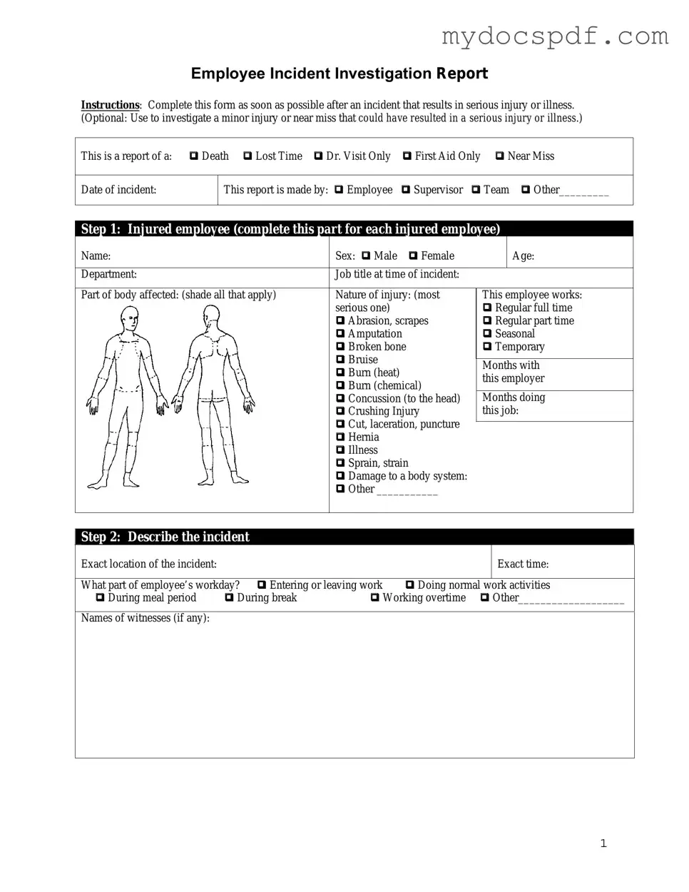 Get Employee Accident Report Form in PDF